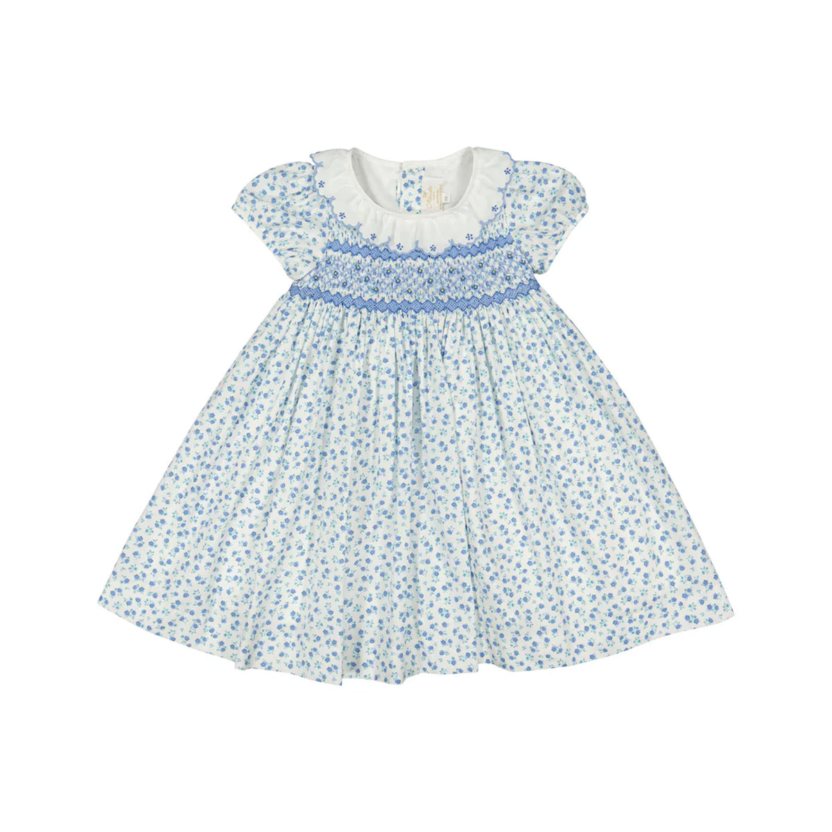 Isadora Floral Blue Short Puff Empire Dress