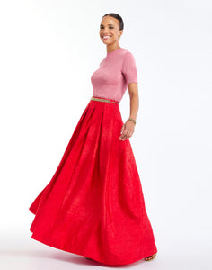 Daphne Ball Skirt in Rose Red full body – evening ball skirt with voluminous box pleats, side seam pockets, and full lining by Mestiza New York.