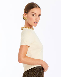 Drew Crew-Neck Sweater in Panna Cotta Ivory