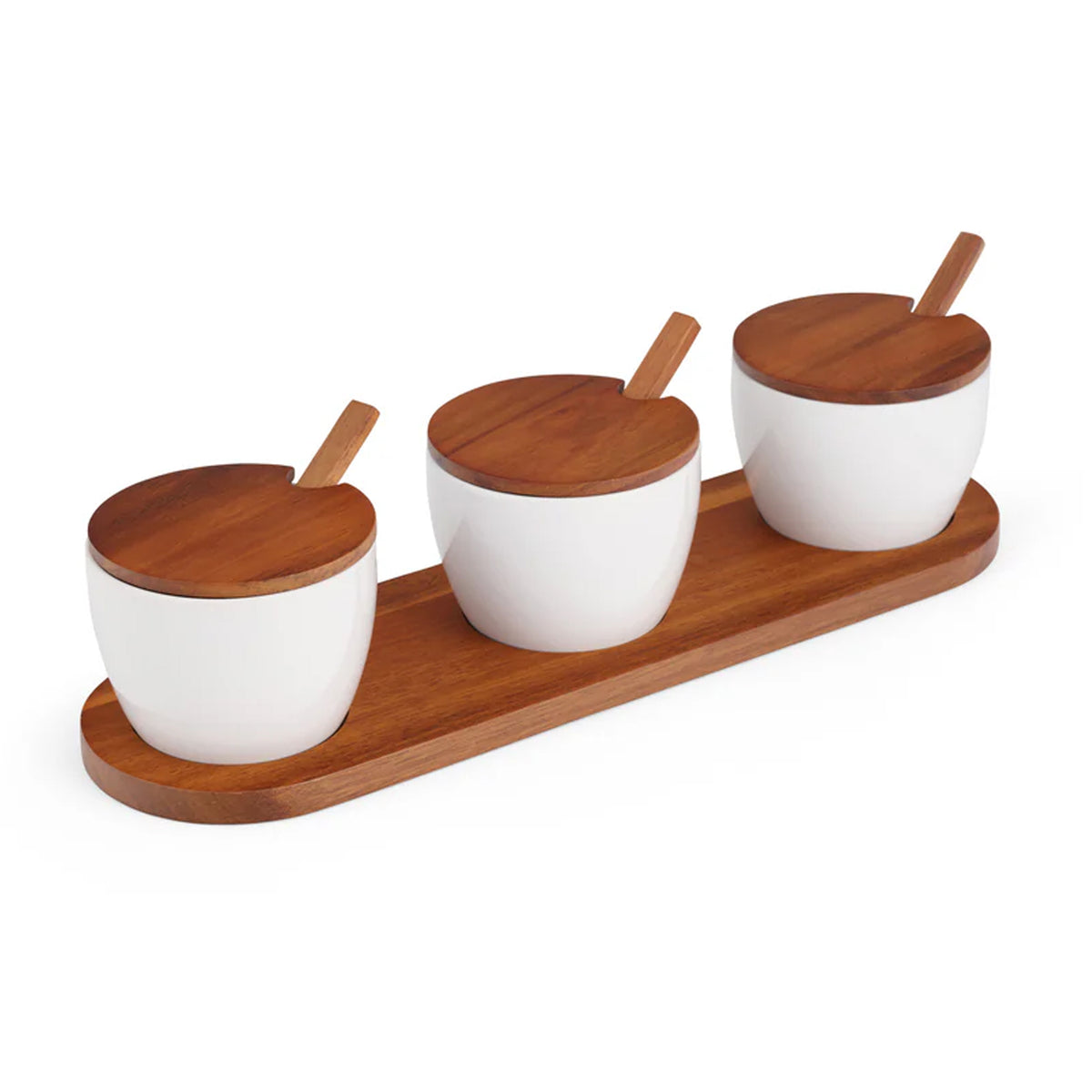 Duets Triple Condiment Server with Lids & Spoons