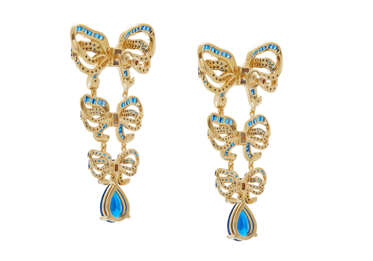 Bow Pearl Chandelier Earrings in Blue