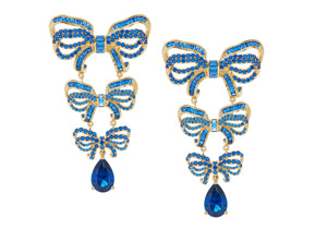 Bow Pearl Chandelier Earrings in Blue