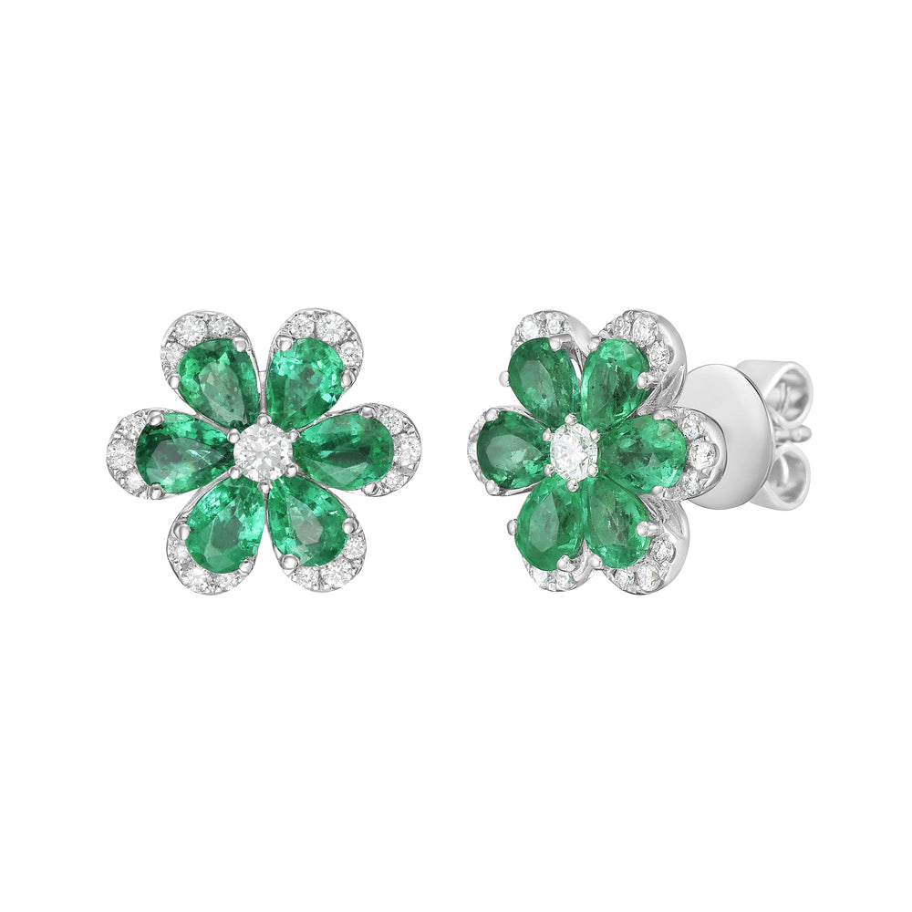 Daisy Emerald and Diamond Studs