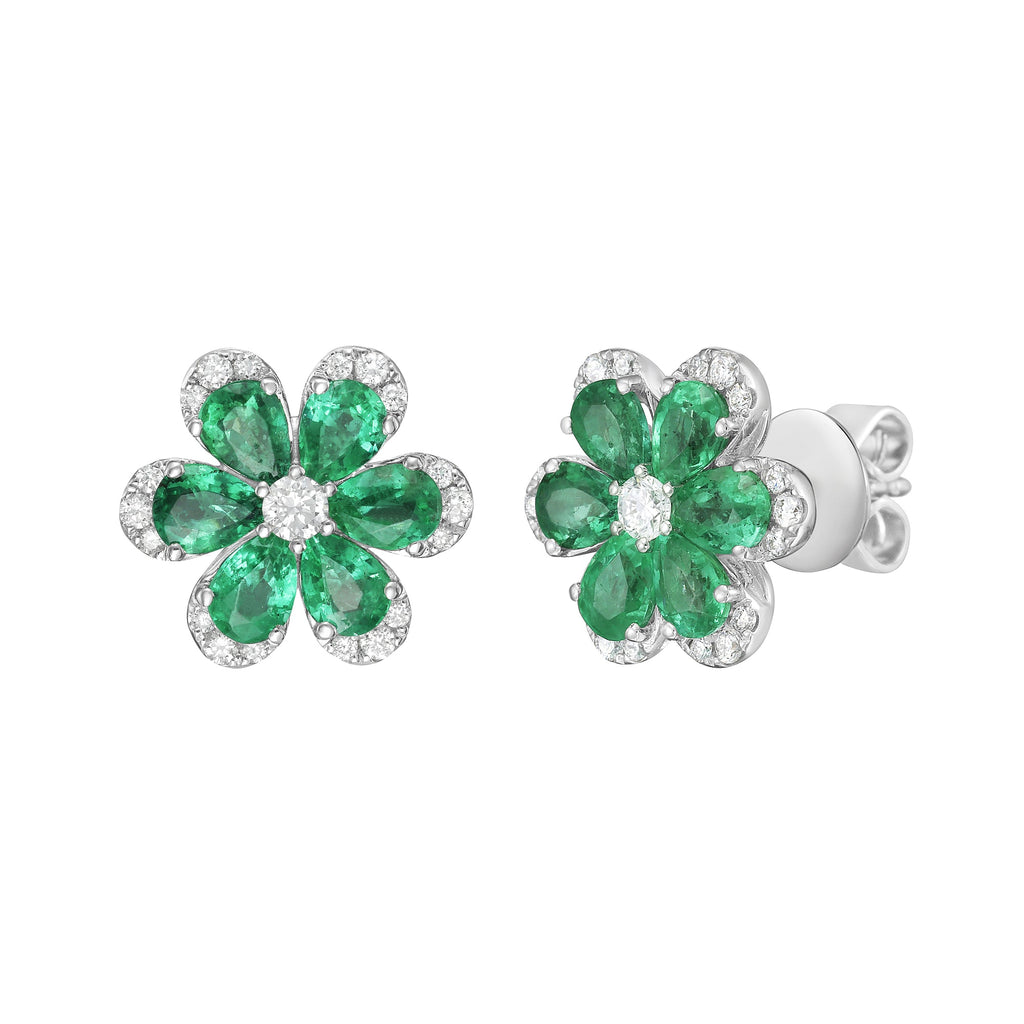 Daisy Emerald and Diamond Studs