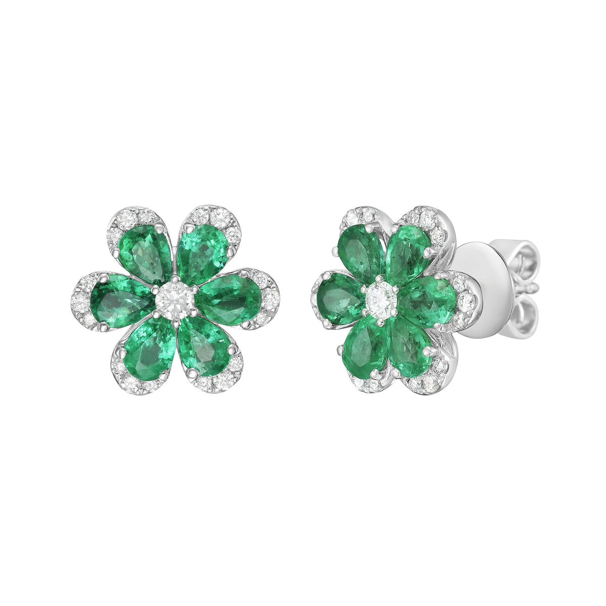 Daisy Emerald and Diamond Studs