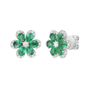 Daisy Emerald and Diamond Studs