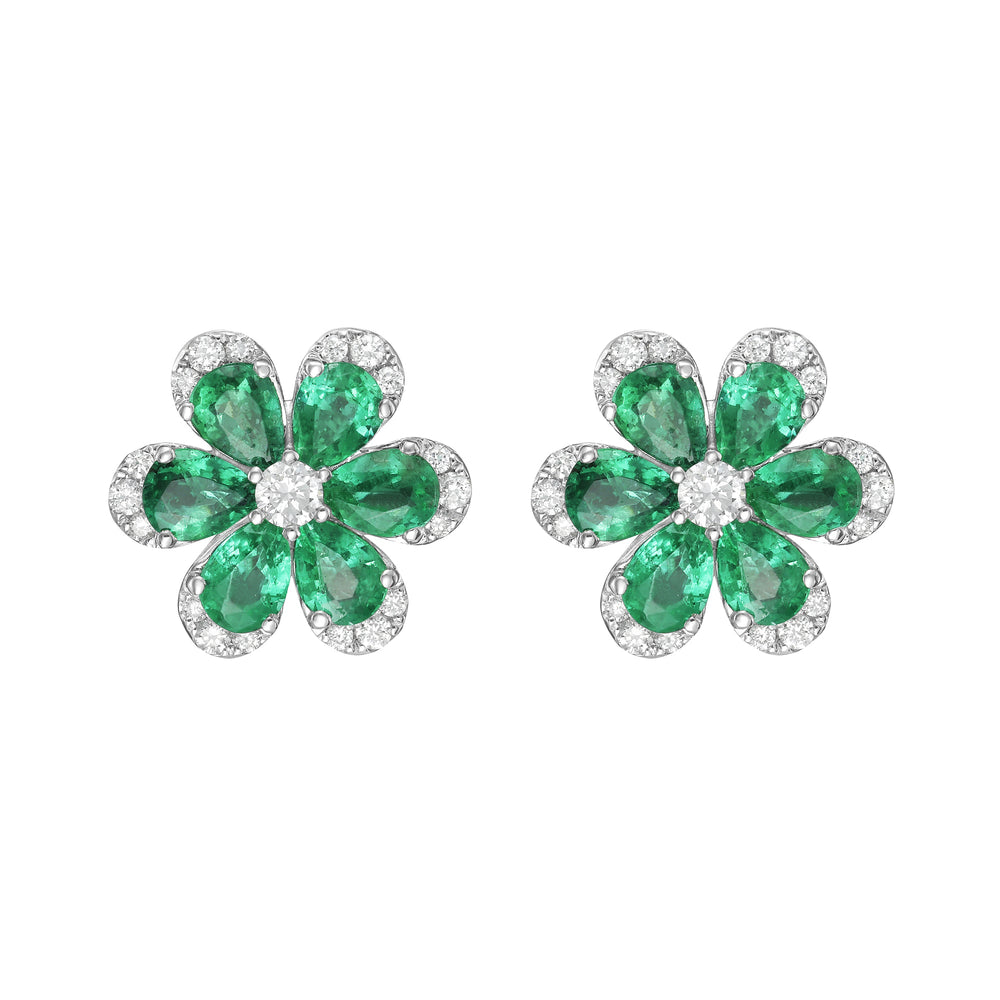 Daisy Emerald and Diamond Studs