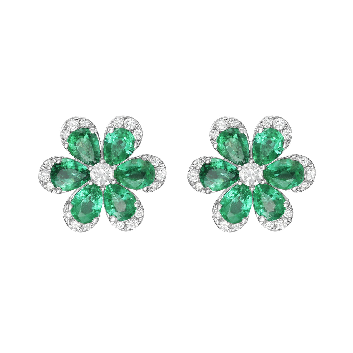 Daisy Emerald and Diamond Studs