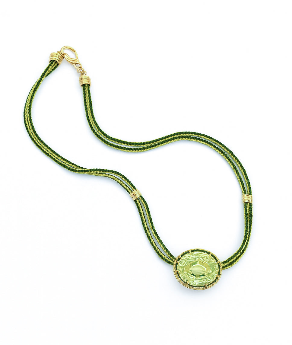 Apple Green Tourmaline Silk Cord Pendant, Multi-Colored Green Cord