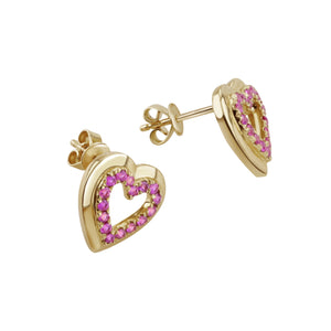 Pink Sapphire Heart Stud Earrings