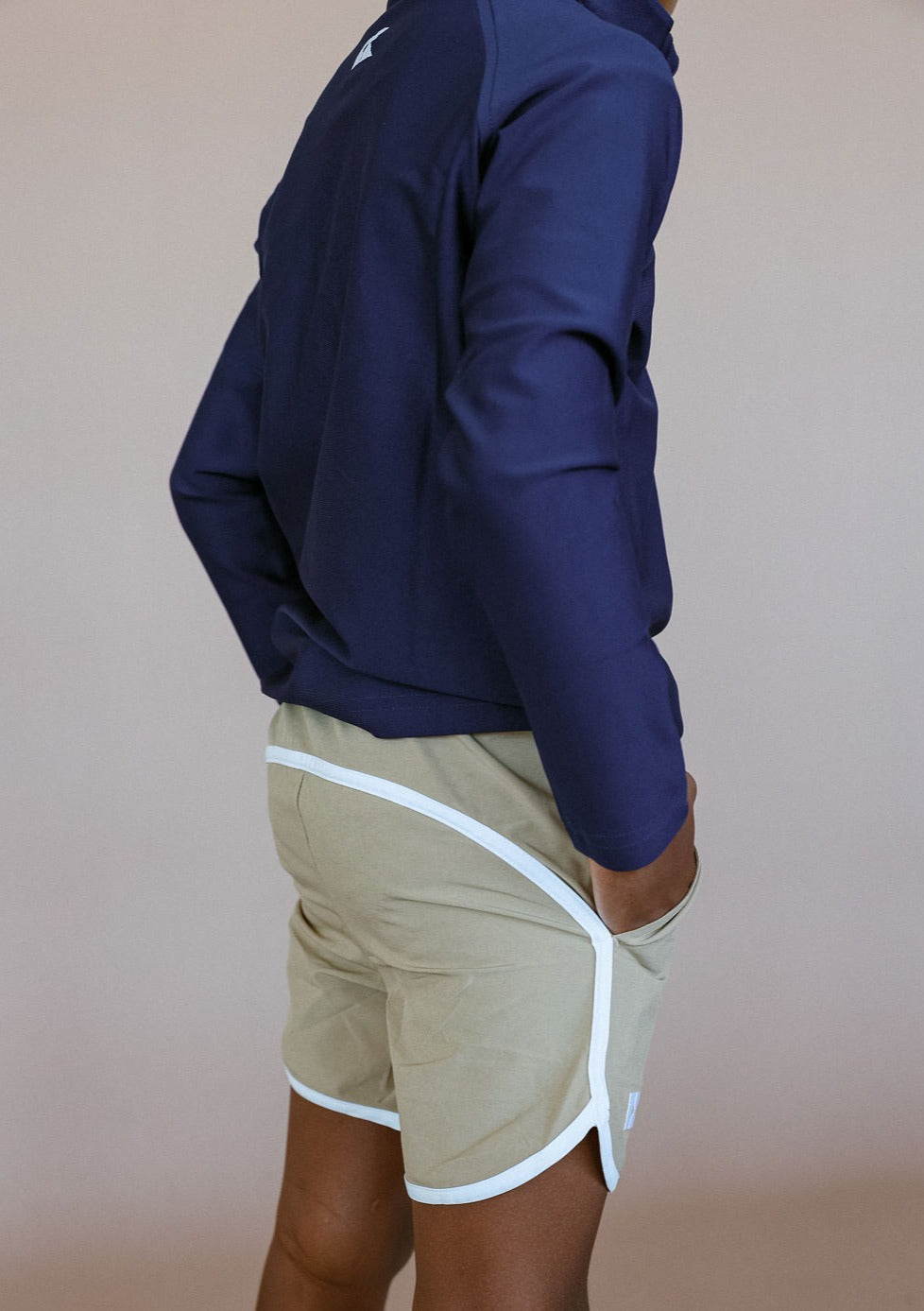 Retro Super Short in Khaki with White Piping