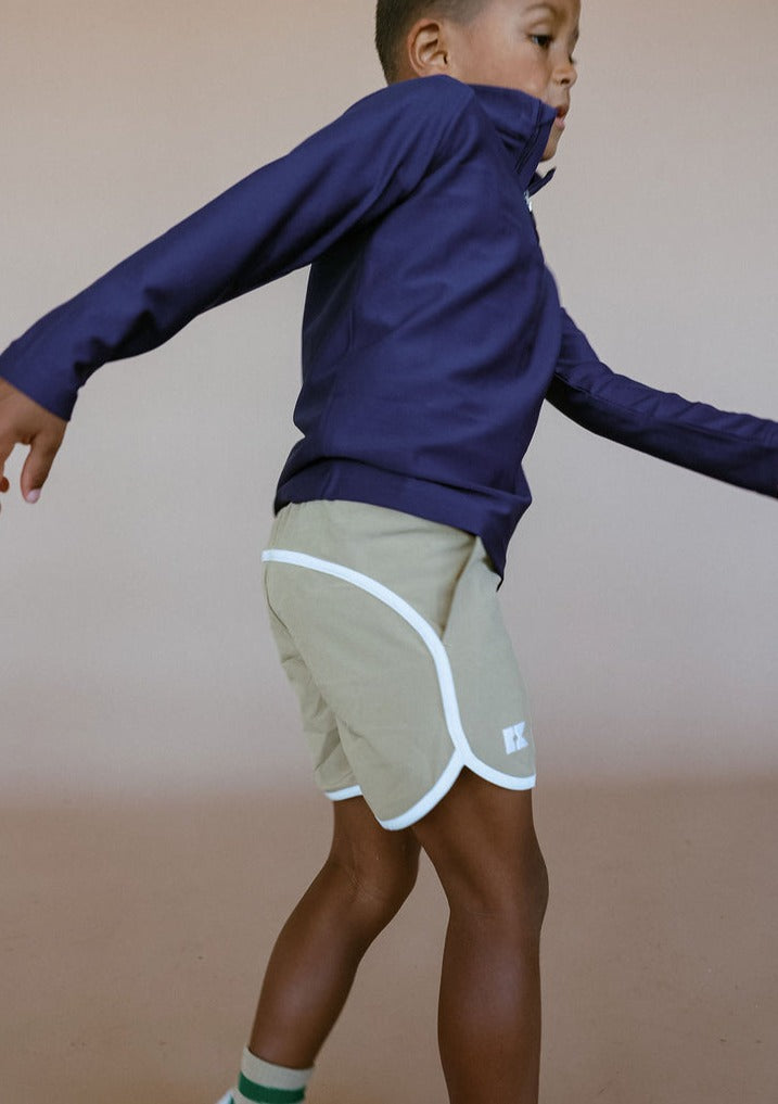 Retro Super Short in Khaki with White Piping