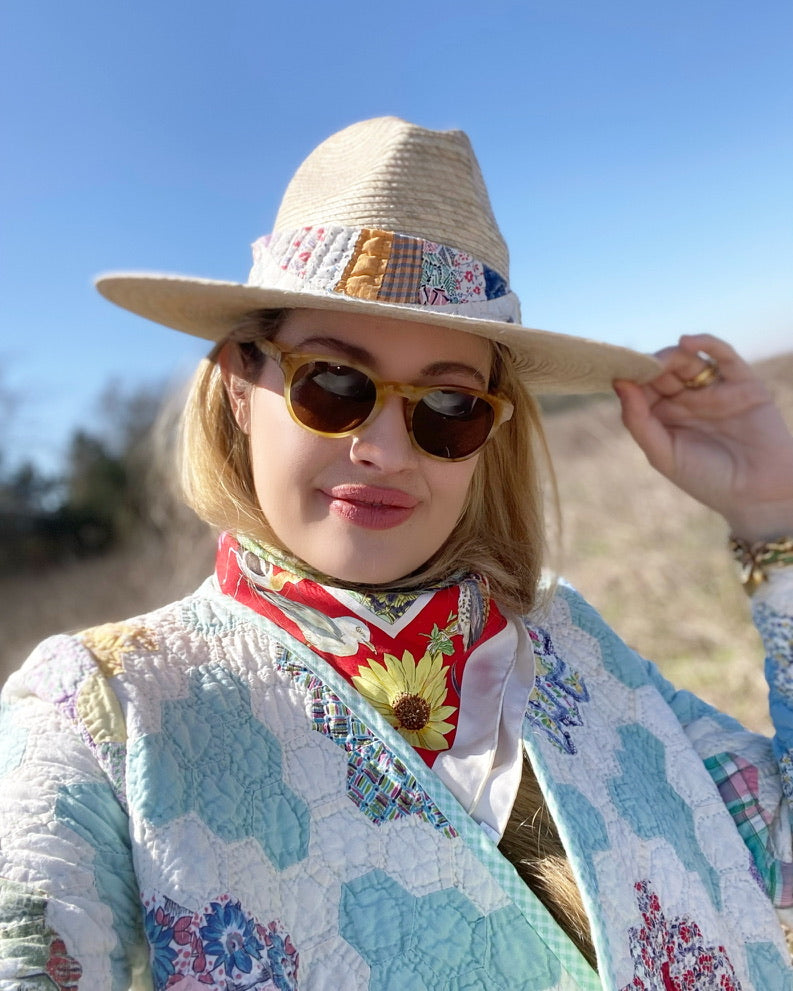 Zinnia Sun Hat in Long & Thin Vintage Eyelet Lace Ribbon
