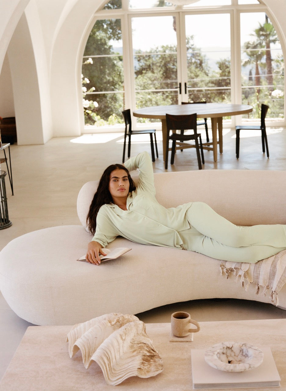 Gisele Long PJ Set in Mint Cream & Ivory