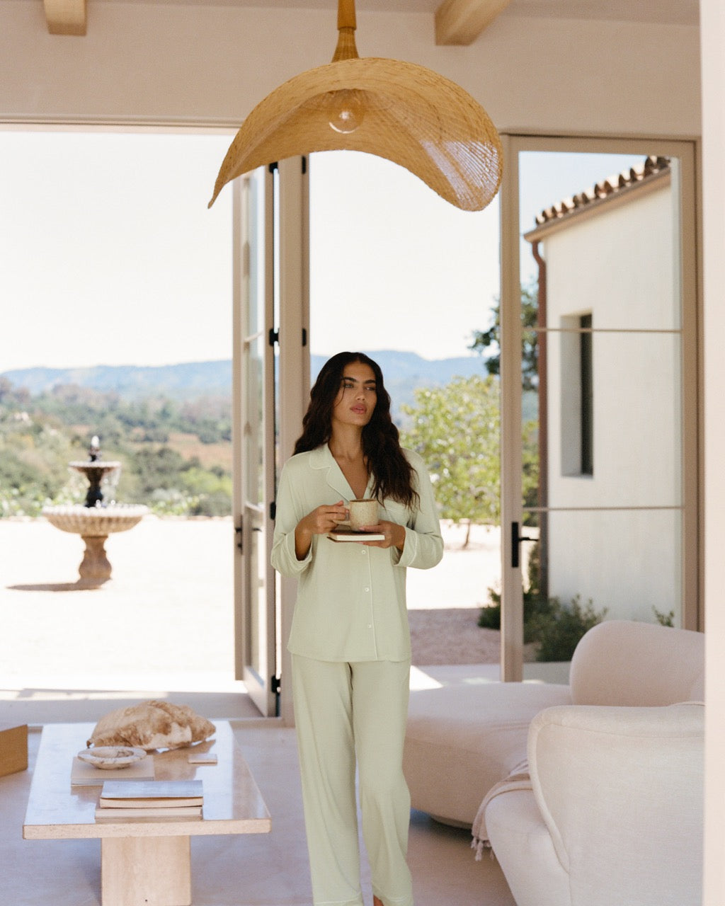 Gisele Long PJ Set in Mint Cream & Ivory