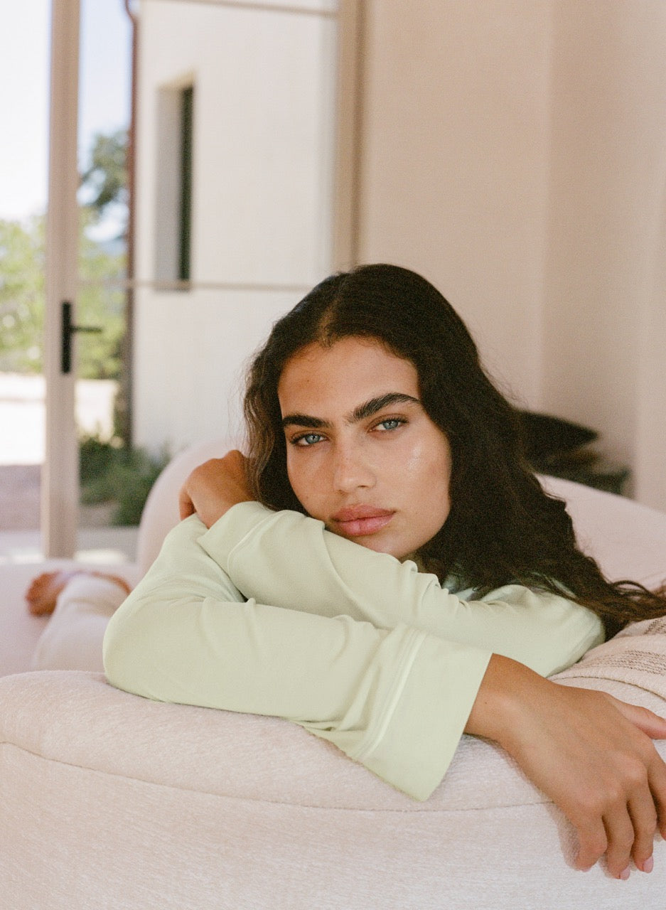 Gisele Long PJ Set in Mint Cream & Ivory