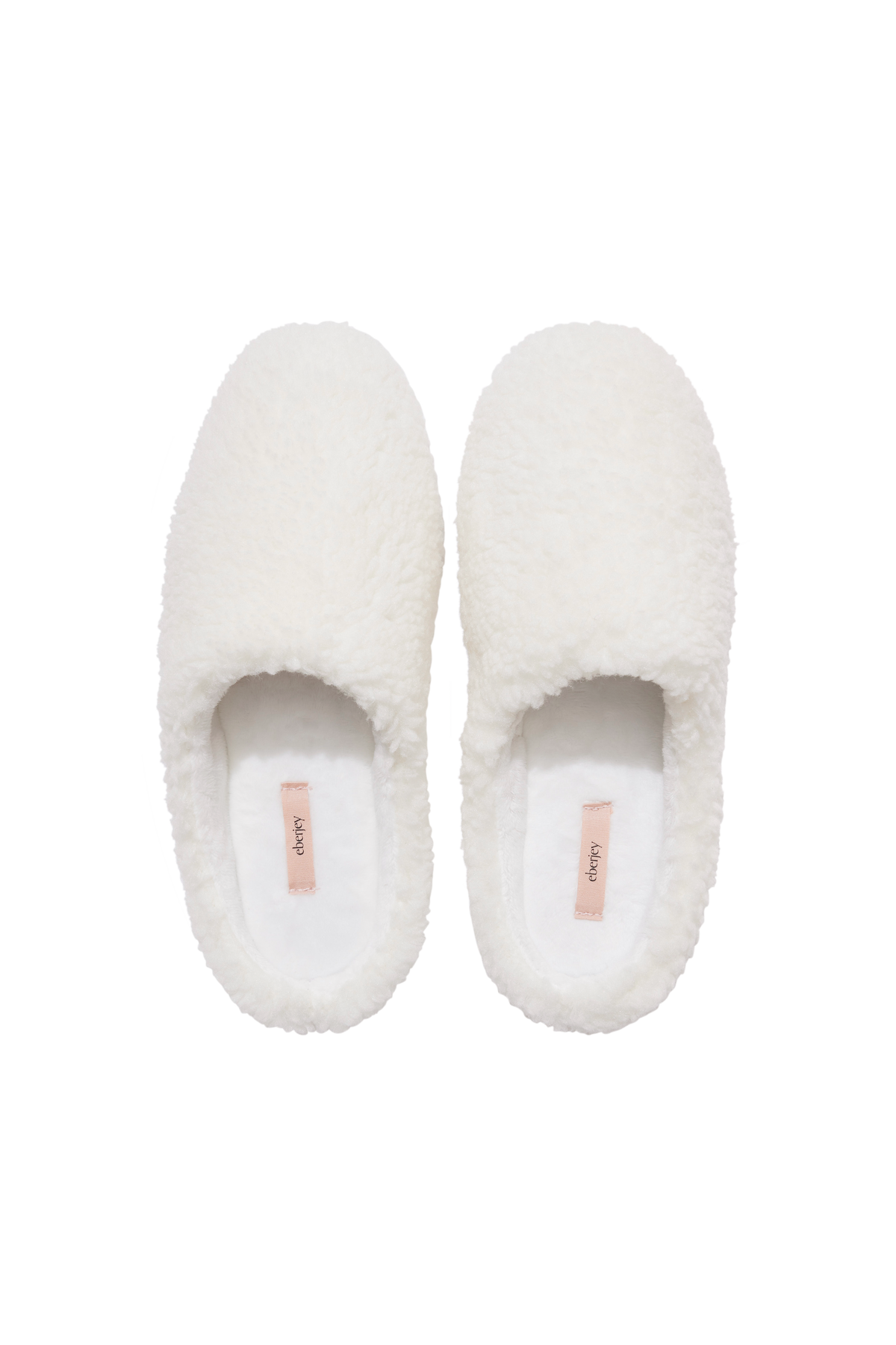 Front view of Sherpa Slipper showcasing an ivory faux sherpa upper with a white background