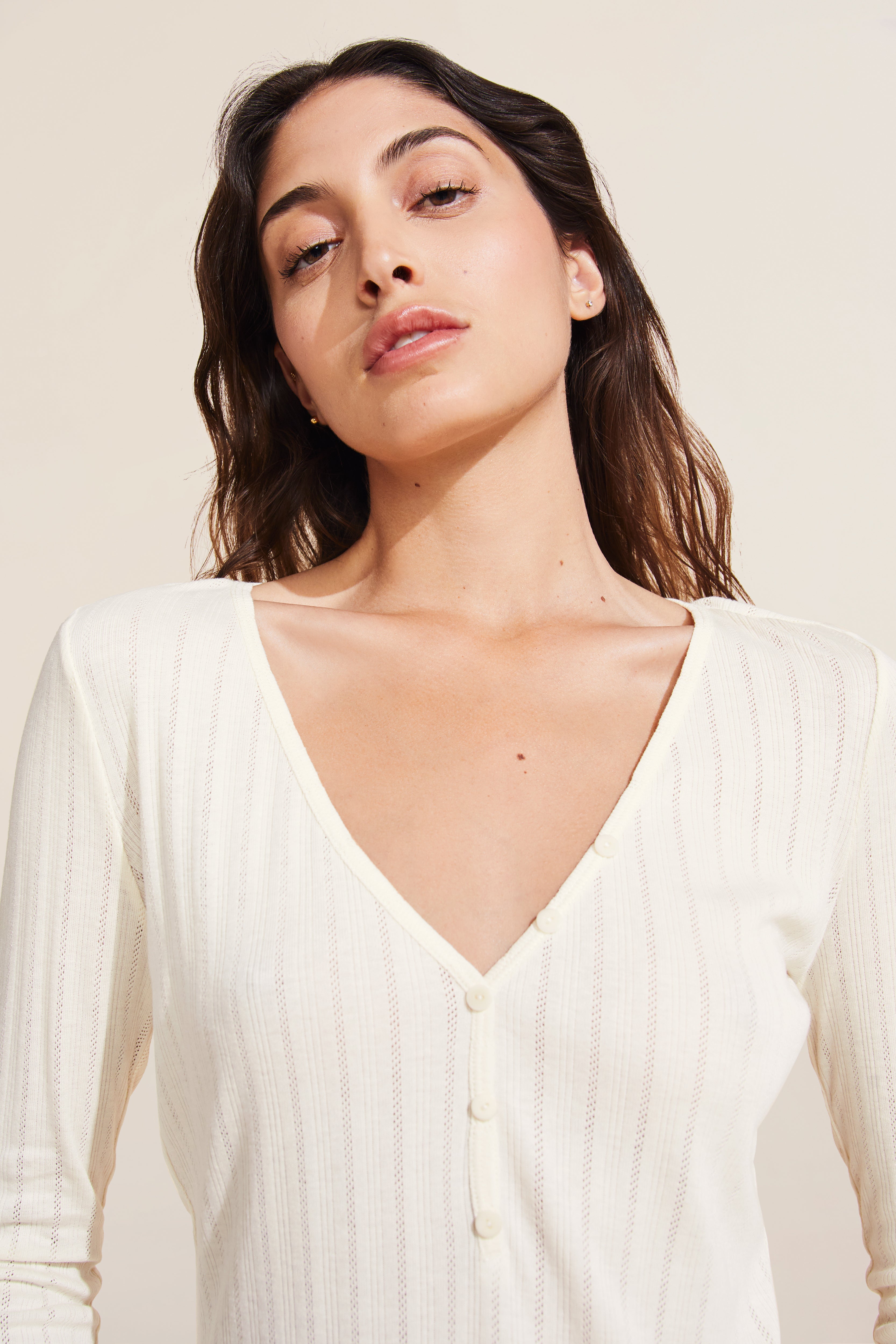 Pointelle Henley in Ivory
