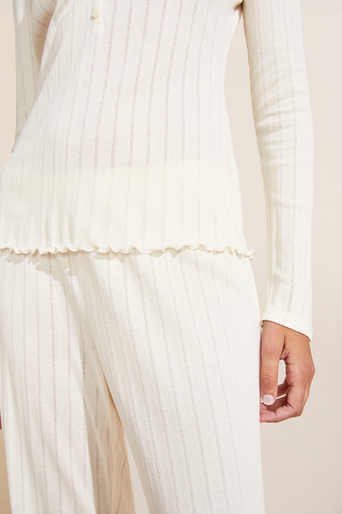 Pointelle Henley in Ivory