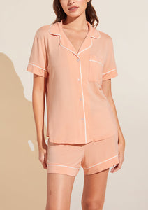 Crinkle Woven Short Sleeve Top/Short Set in Ivory/Canyon Sunset