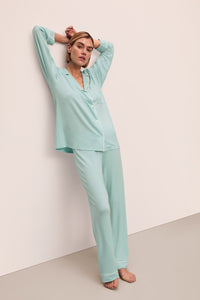 Gisele Long PJ Set in Canal Blue/Ivory