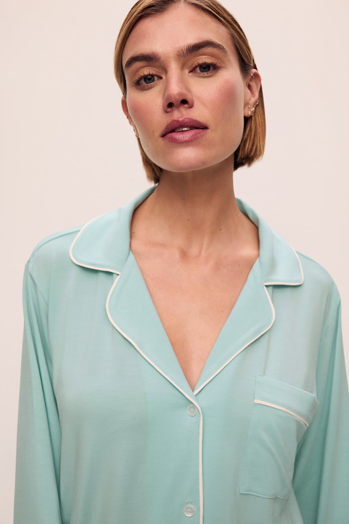 Gisele Long PJ Set in Canal Blue/Ivory