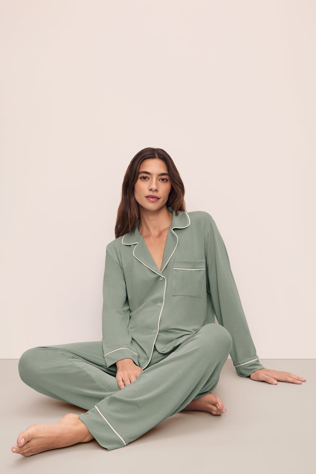 Gisele Long PJ Set in Eucalyptus/Ivory