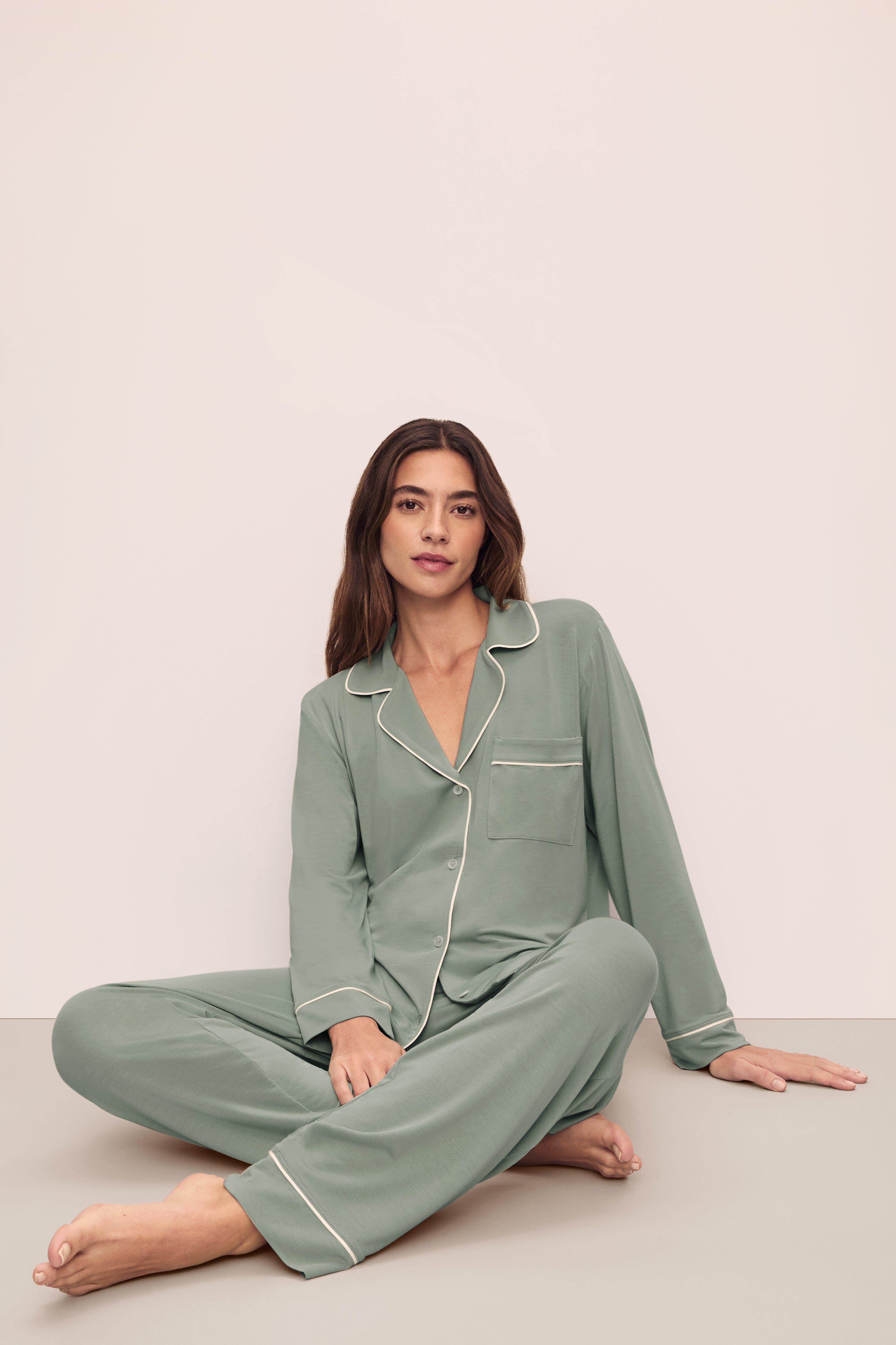 Gisele Long PJ Set in Eucalyptus/Ivory