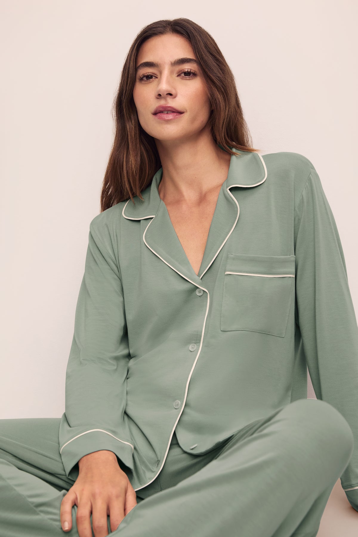Gisele Long PJ Set in Eucalyptus/Ivory