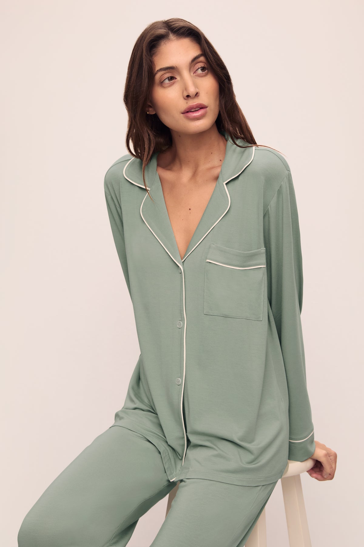 Gisele Long PJ Set in Eucalyptus/Ivory