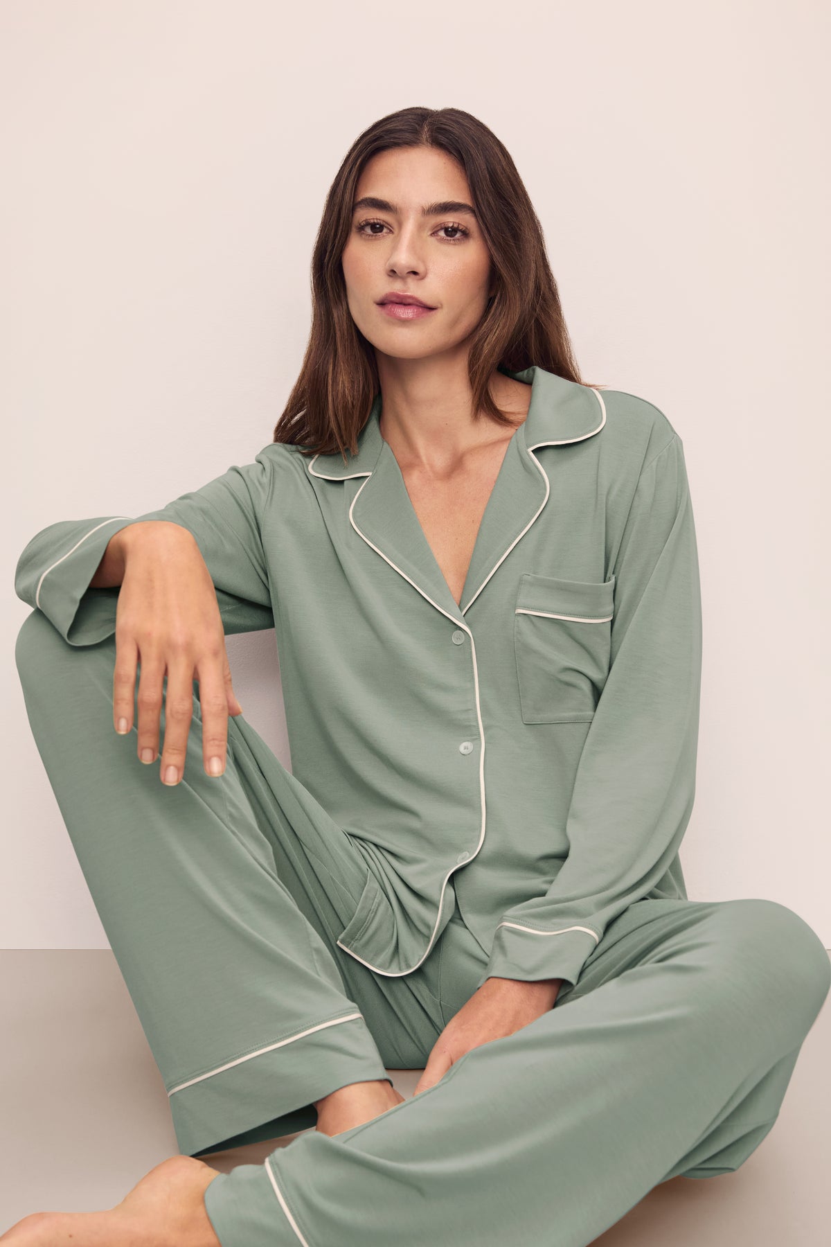 Gisele Long PJ Set in Eucalyptus/Ivory