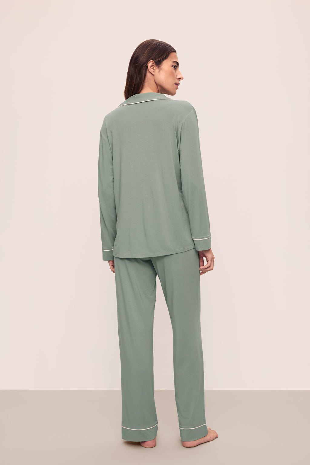Gisele Long PJ Set in Eucalyptus/Ivory