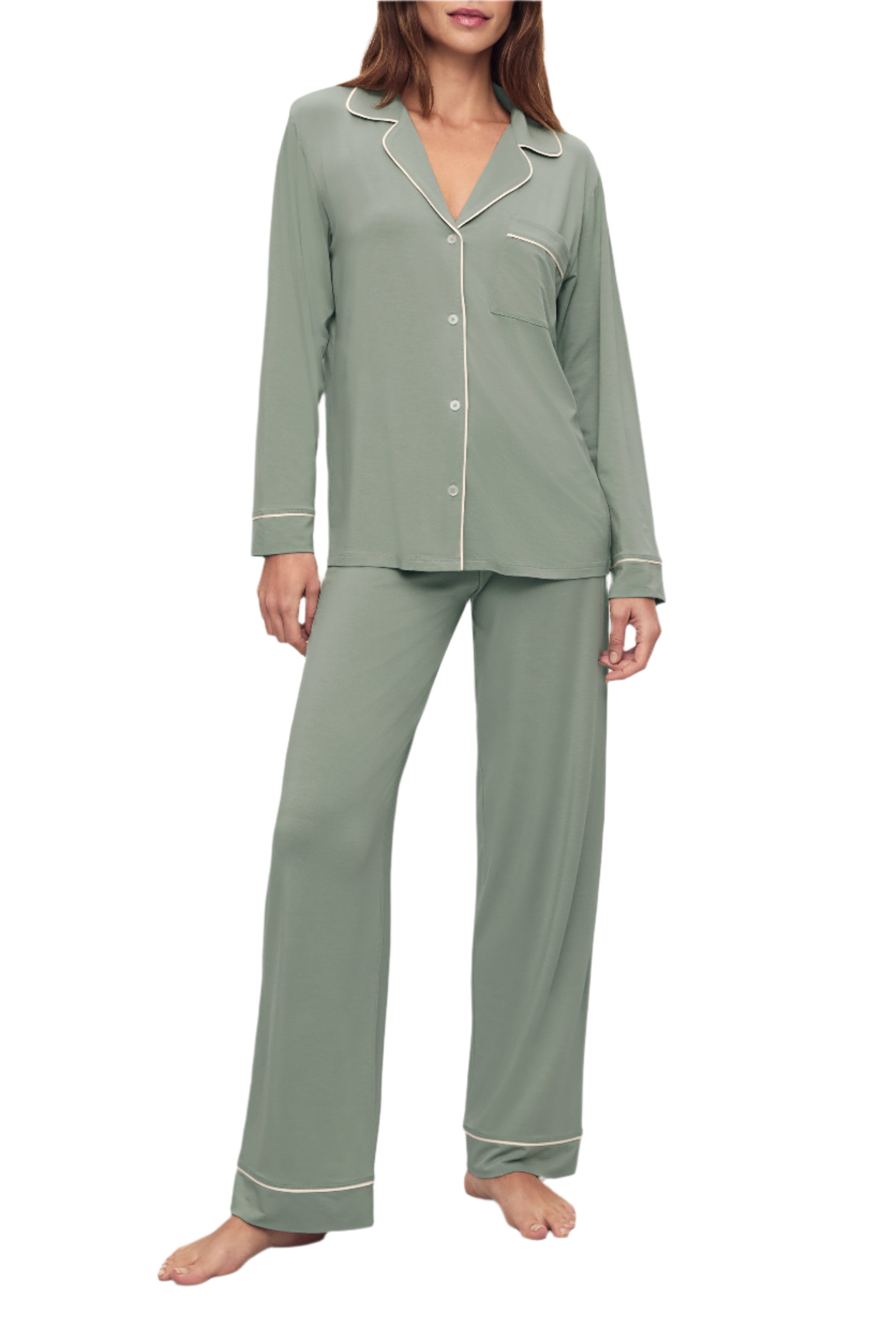 Gisele Long PJ Set in Eucalyptus/Ivory