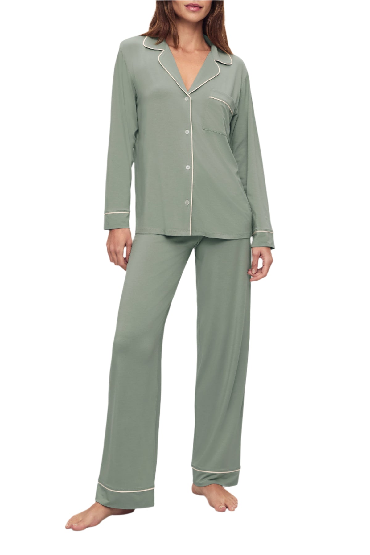 Gisele Long PJ Set in Eucalyptus/Ivory