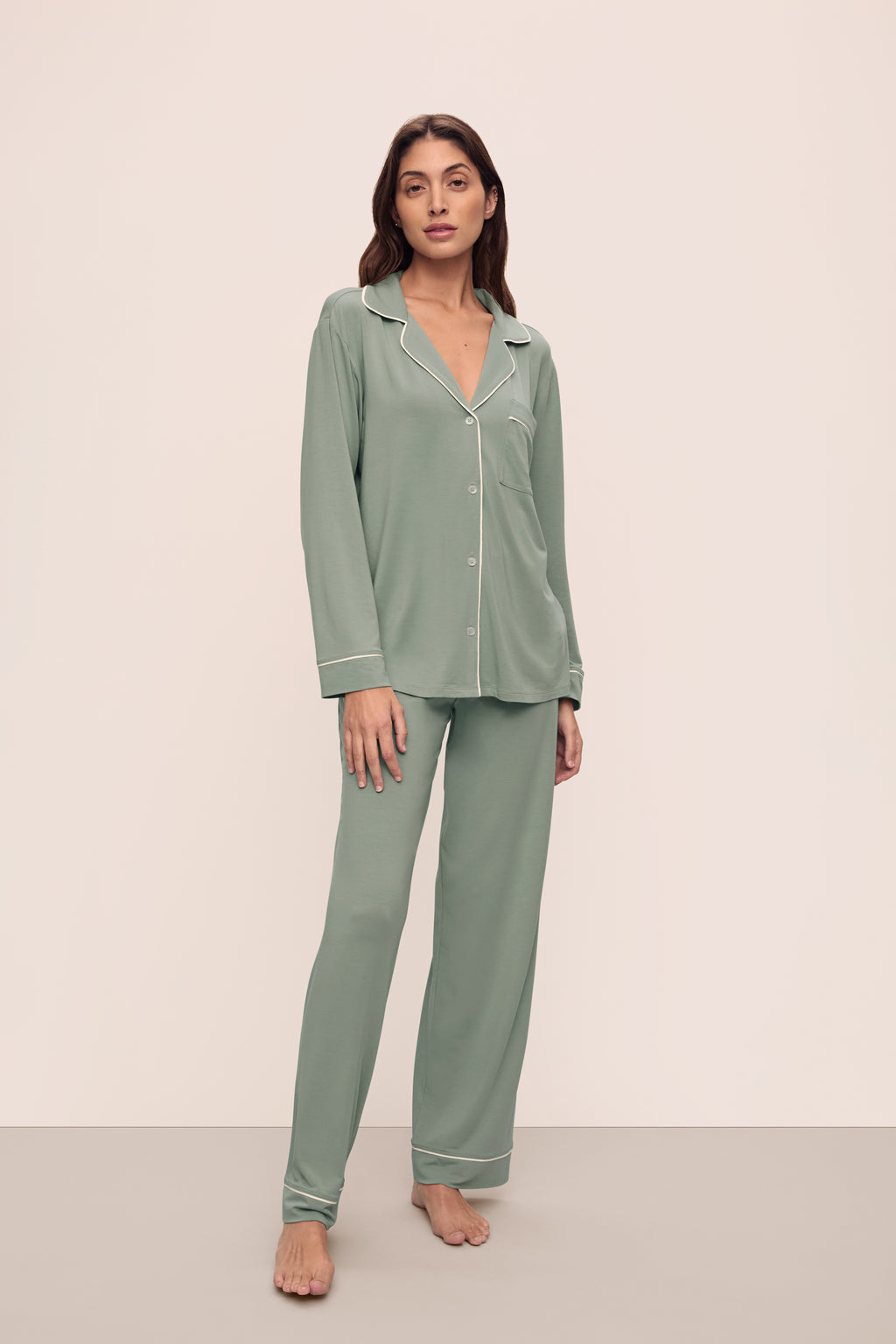 Gisele Long PJ Set in Eucalyptus/Ivory