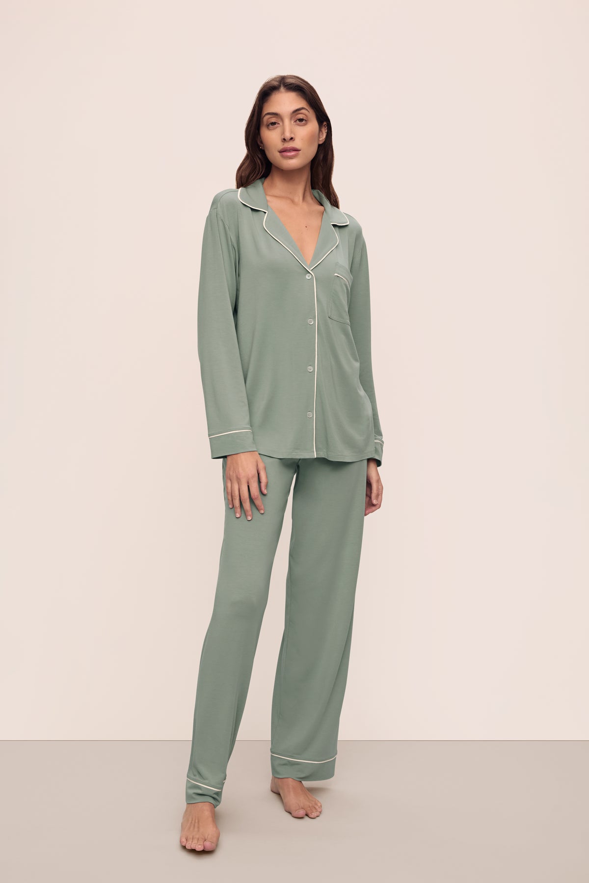 Gisele Long PJ Set in Eucalyptus/Ivory