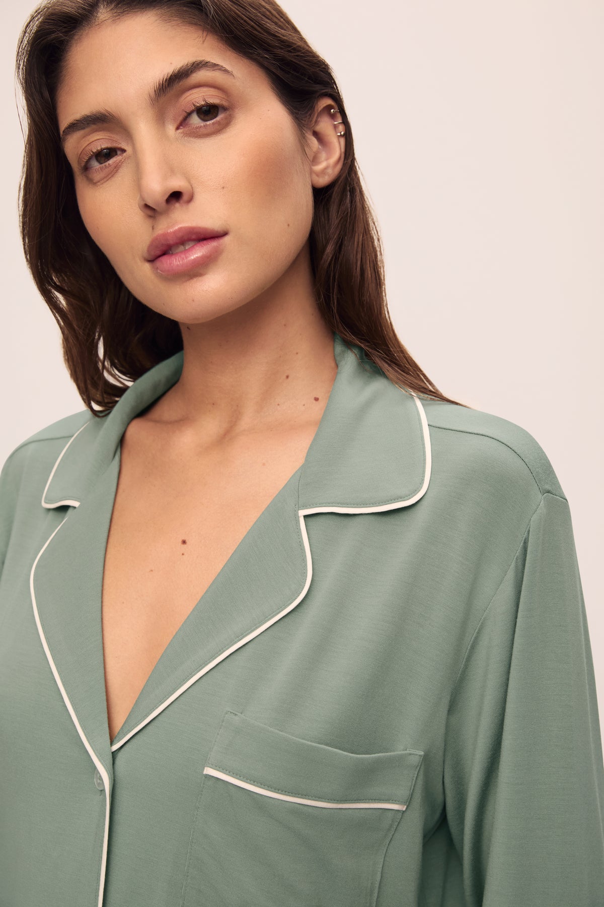Gisele Long PJ Set in Eucalyptus/Ivory