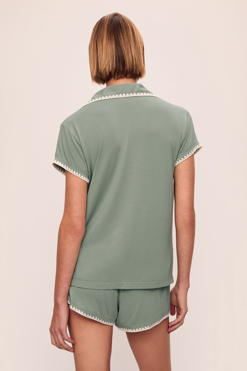 Frida Shortie PJ Set in Eucalyptus/Ivory