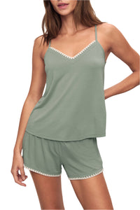 Frida Cami/Short PJ Set in Eucalyptus/Ivory