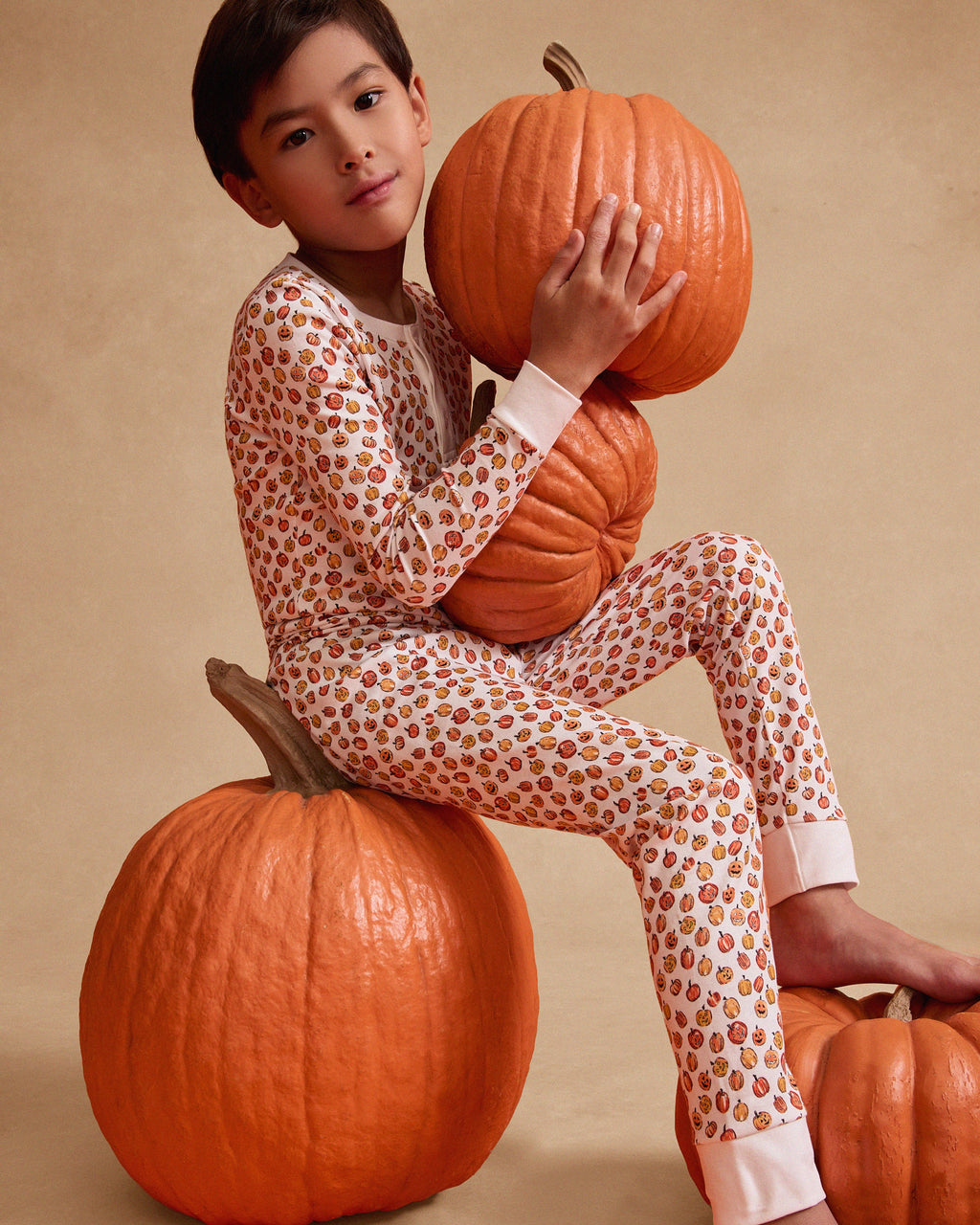Kid’s Pima Snug Fit Pajama Set in Pumpkin Patch