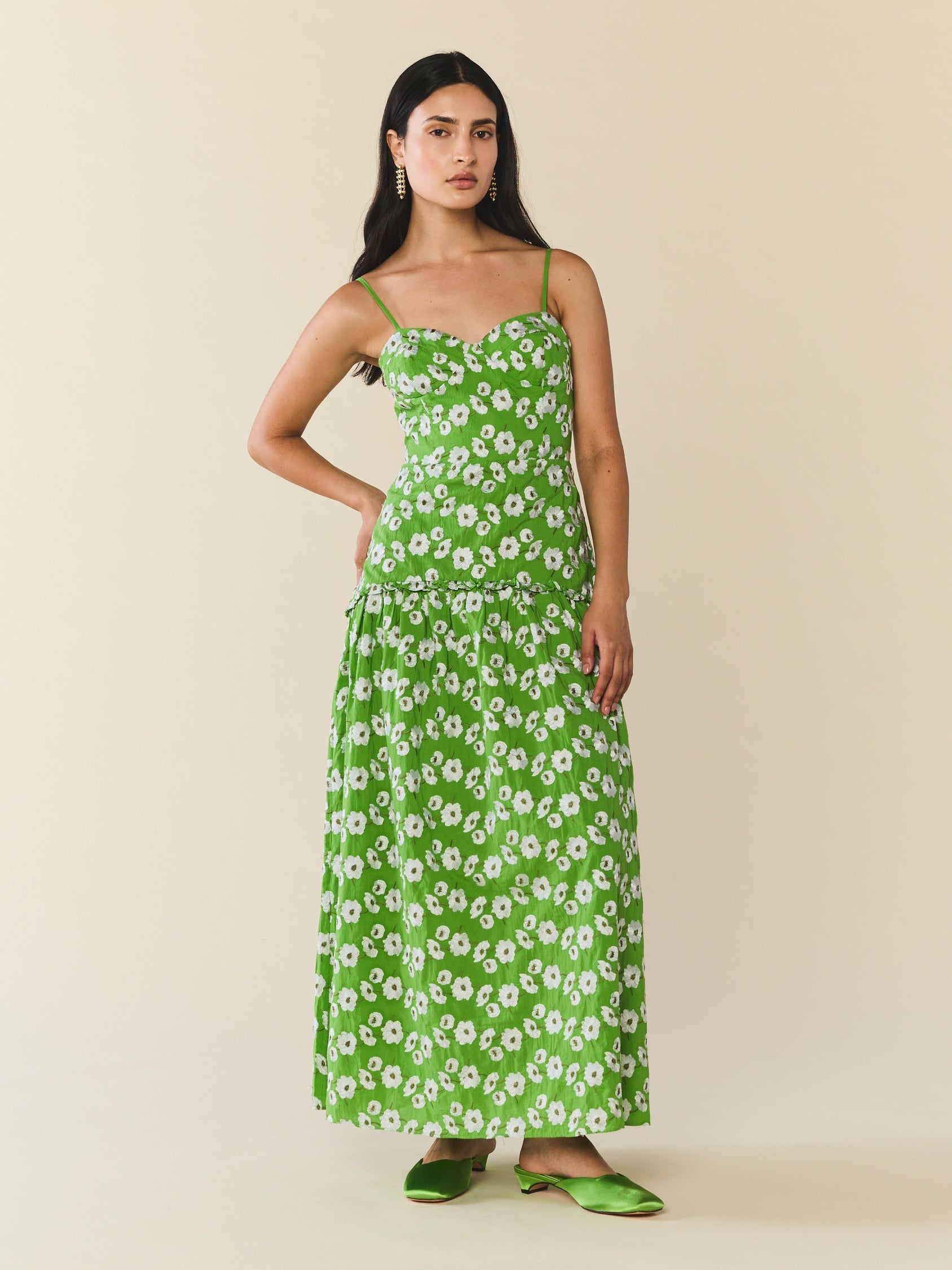 Lydia Dress in Magnolia Green Embroidery