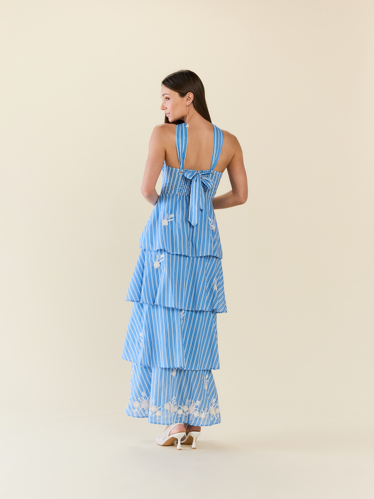 Emma Tiered Dress in Bluebell Beaded Stripe