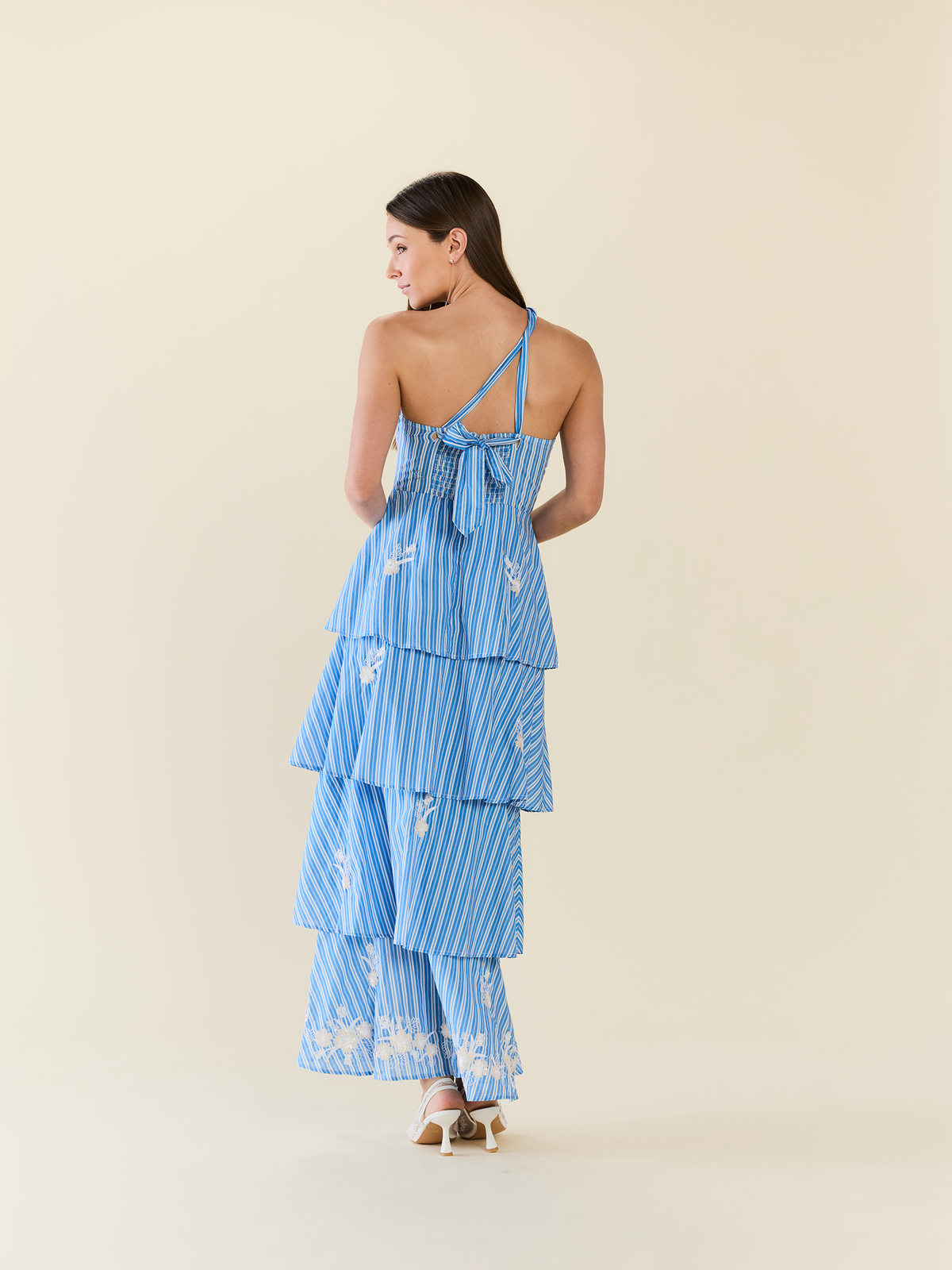 Emma Tiered Dress in Bluebell Beaded Stripe