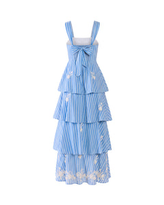 Emma Tiered Dress in Bluebell Beaded Stripe