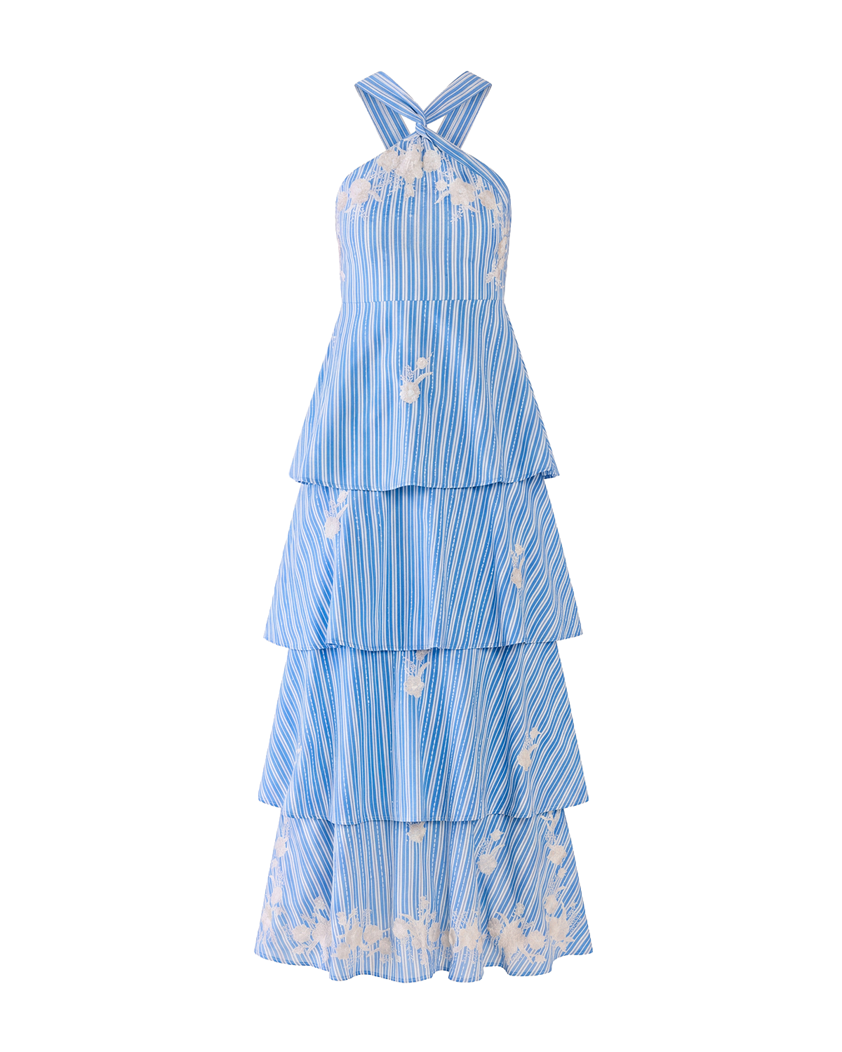 Emma Tiered Dress in Bluebell Beaded Stripe