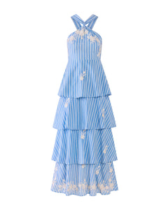 Emma Tiered Dress in Bluebell Beaded Stripe