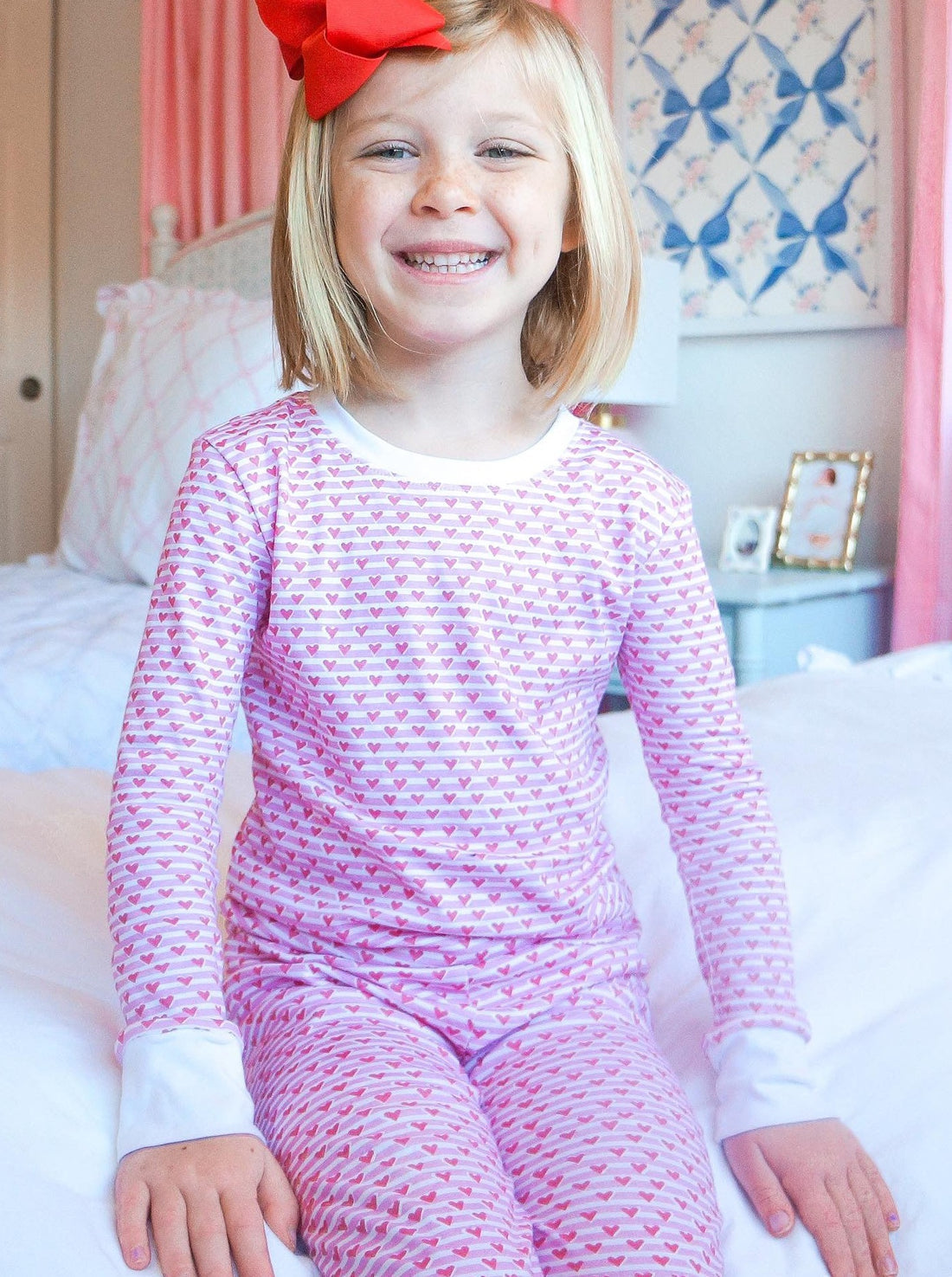 Sailor Hearts Two Piece Kids Pajamas in Posie Pink