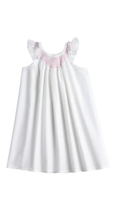 Mathilde White Cotton Dress with Pink Smocking for Little Girls