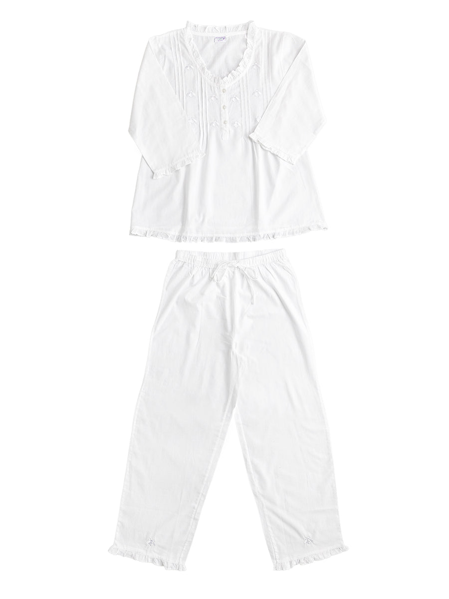 Caroline Embroidered White Cotton Pajamas