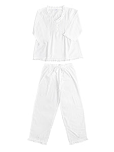 Caroline Embroidered White Cotton Pajamas